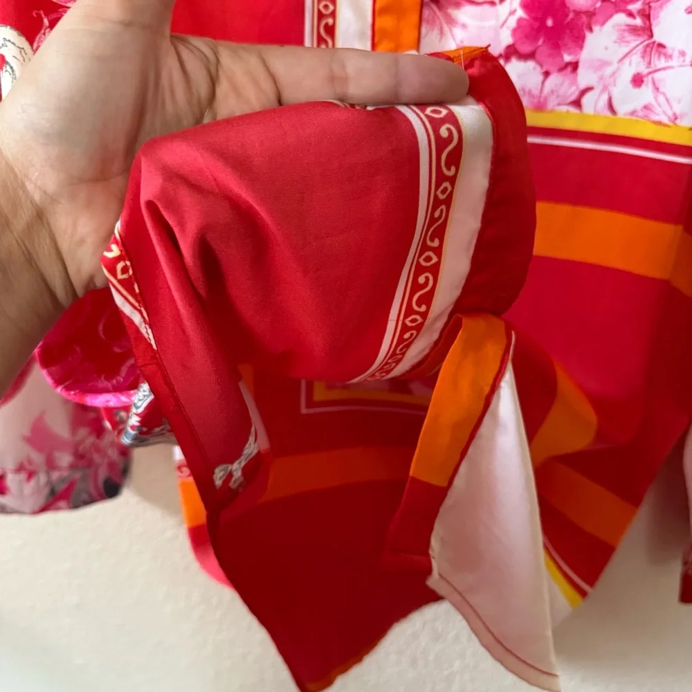 Fashion Nova Red & Cream Printed Silky Button Down Blouse Medium - Picture 6 of 9